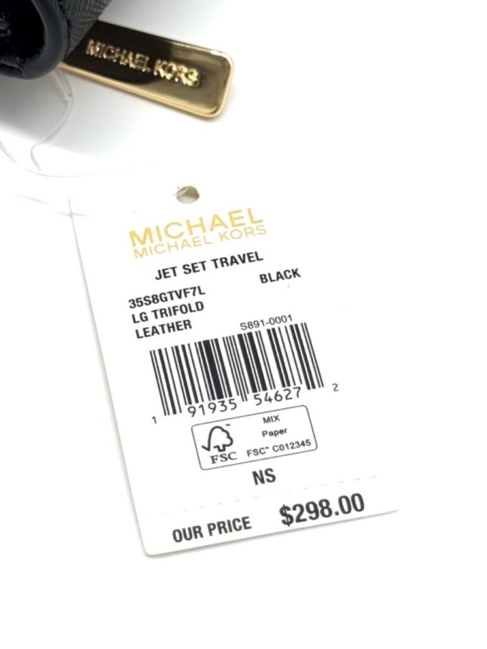 Michael Kors Large Trifold Wallet Black/Gold - Picture 6 of 7